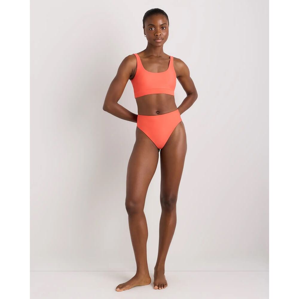 Quince Italian High-Rise High-Leg Bikini Bottom in Sunset Orange Size Large - Picture 3 of 9